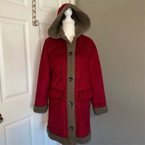Cabela's Vintage Women's Suede Hooded Sherpa Lined Red Suede Coat Size S
